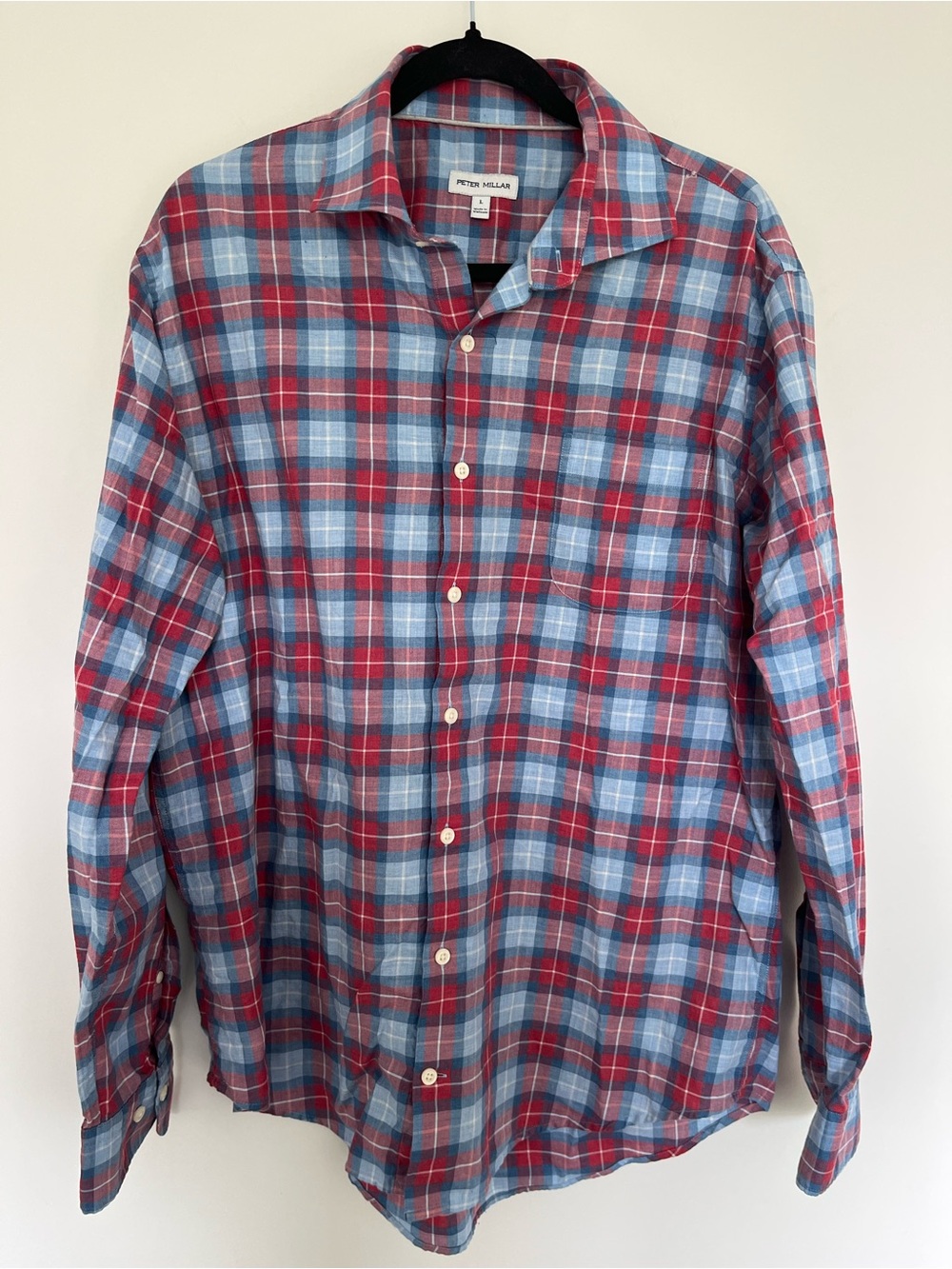 Peter Millar Red and Light Blue Plaid Button-Down Shirt